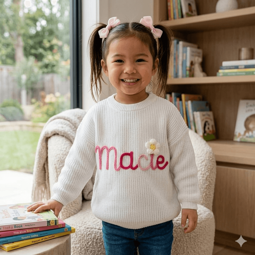 Hand embroidered kids name sweater